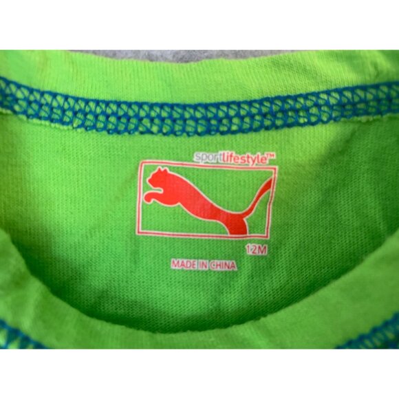 Puma Varsity Baby Infant size 12 months Neon Green Long Sleeve 48 1 Piece Bodysu - Picture 2 of 3